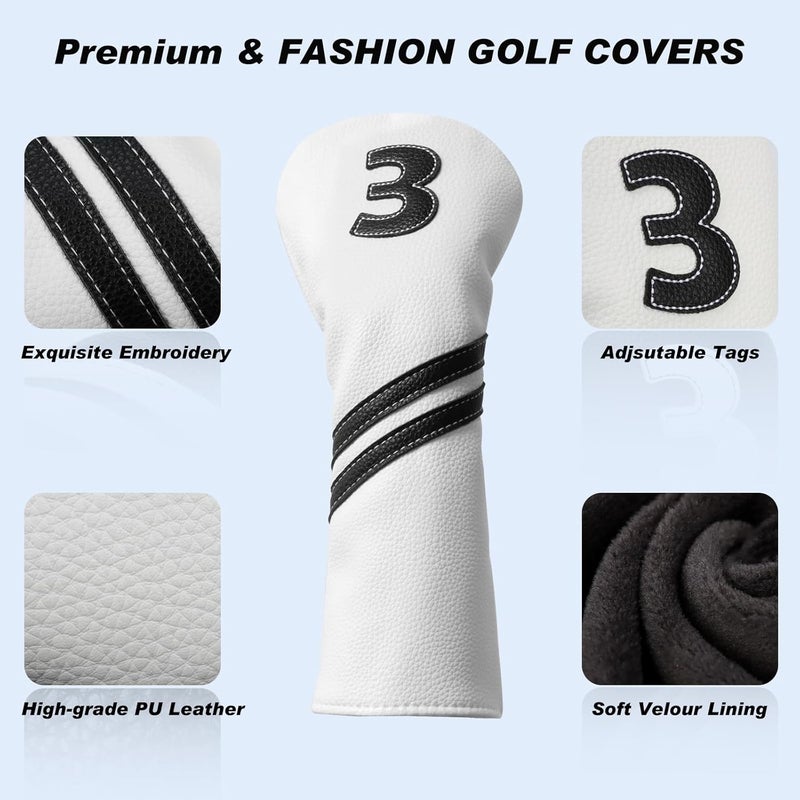 Frimon Golf Club Covers,4pcs or 1pc Golf Headcovers for Woods and Driver Fairway Hybrids Women Men - Premium PU Leather with Interchangeable Tags & Magnetic Blade and Mallet Putter Covers - Image 3